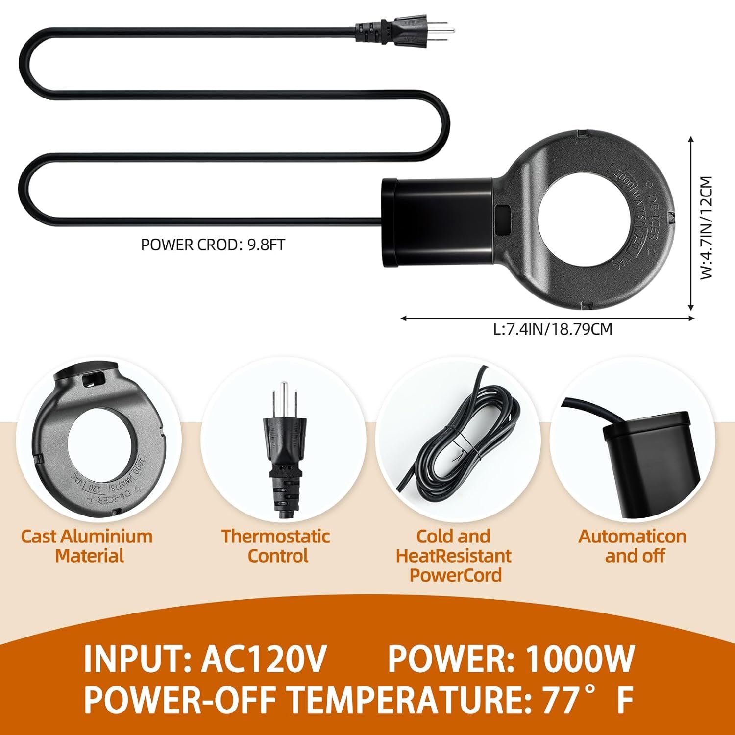 Cast Aluminum Submergible Stock Tank Heater De-icer - Image 3