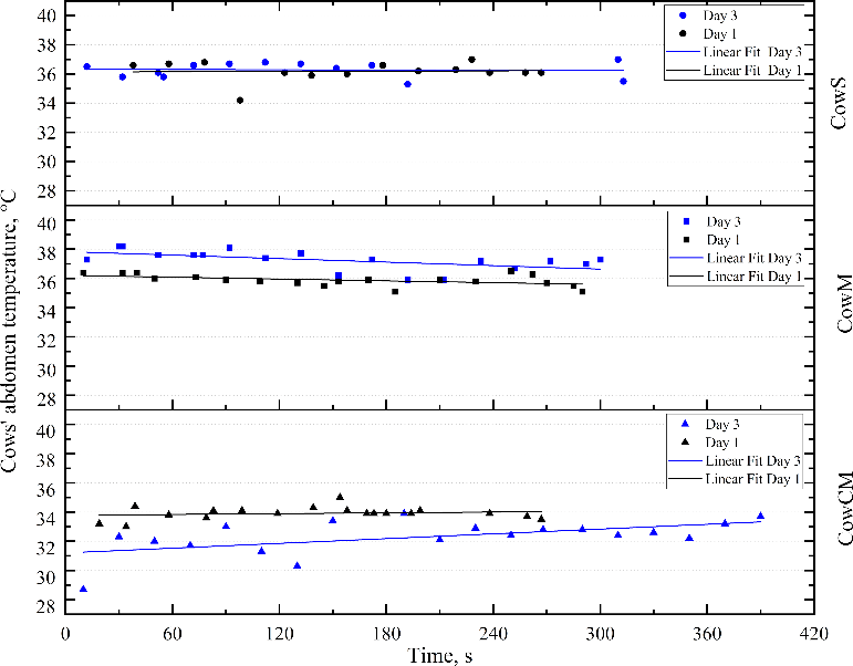 Cows' skin temperature in the abdomen area within 7 min